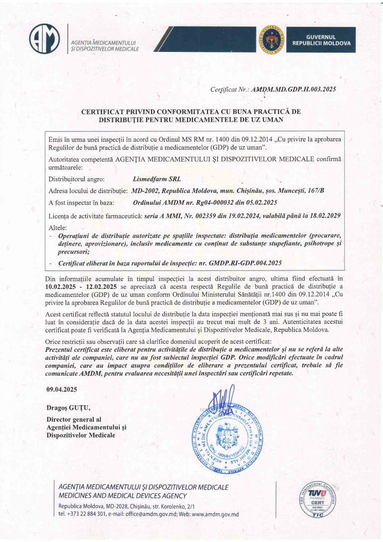 Certificat GDP/BPD (pina la 12.02.2028)